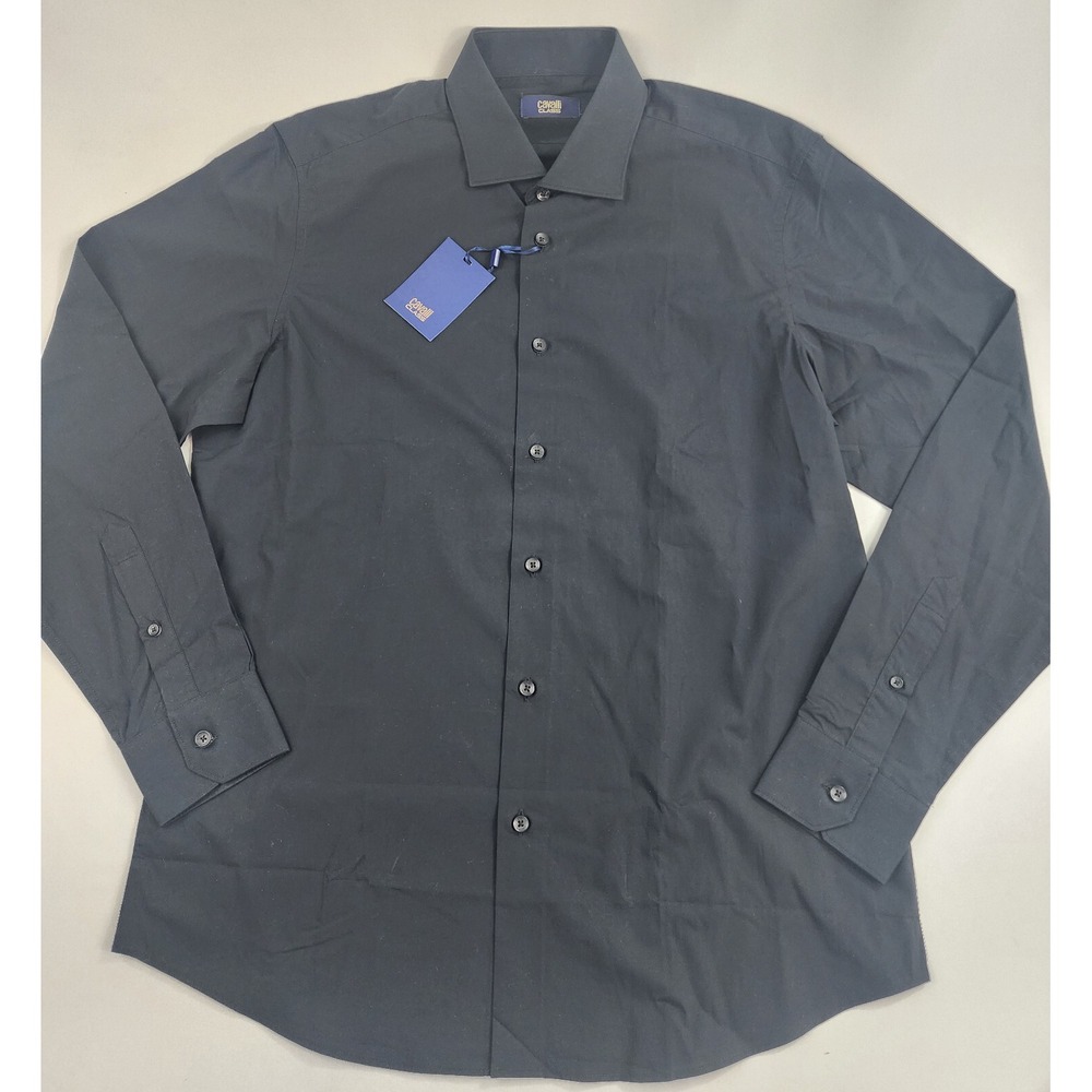 Roberto Cavalli Class Shirt Adult OXT708 CE001 comfort fit black 16.5 $245 Mens